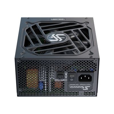 Fonte de alimentação preta para computador Seasonic Vertex com ventilador e grelha hexagonal