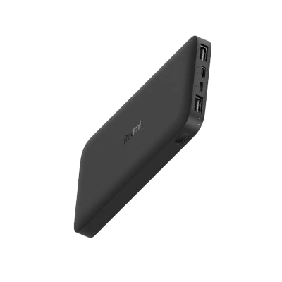 Power bank preto com portas USB e texto POLYTRON