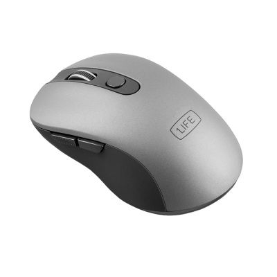 Rato de computador sem fios cinza e preto com logótipo LIFE