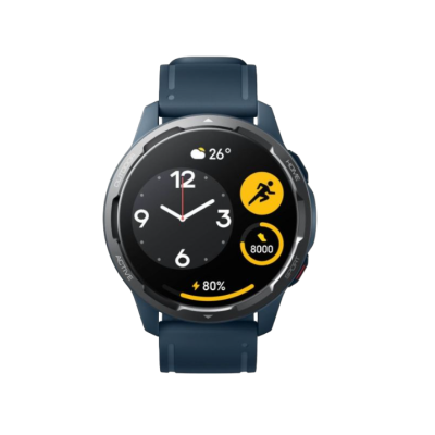 Relógio inteligente azul com mostrador digital e analógico