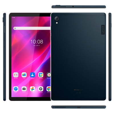 Tablet Lenovo preto com ecrã colorido e ícones Android