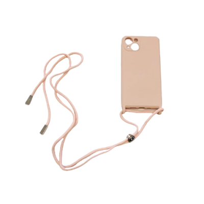 Capa para smartphone rosa claro com cordão