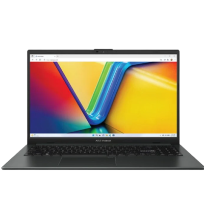 Computador portátil ASUS VivoBook cinza escuro com ecrã colorido.