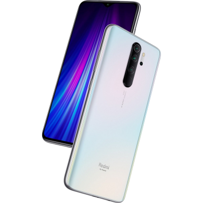 Smartphone Redmi com ecrã frontal negro e traseira branca brilhante