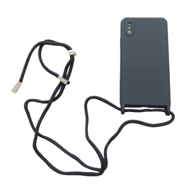 Capa de telemóvel cinzenta com correia preta ajustável