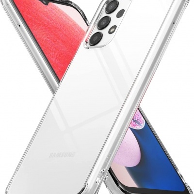 Smartphone Samsung branco com capa clara e múltiplas câmaras