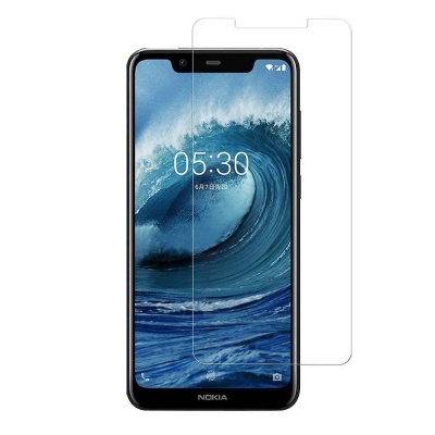 Smartphone Nokia preto com onda azul no ecrã e película protetora transparente
