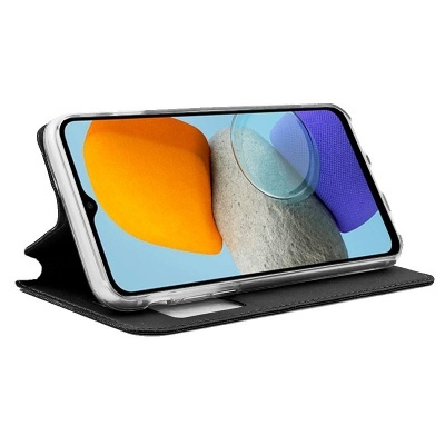 Telemóvel com capa preta em fundo branco