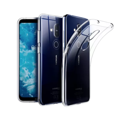 Telemóvel Nokia azul escuro com capa protetora transparente e dupla câmara traseira