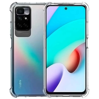 Smartphone Redmi azul com capa transparente e ecrã colorido