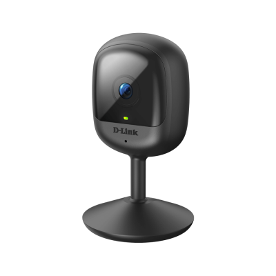 Câmara de vigilância D-Link preta com suporte redondo e lente azul