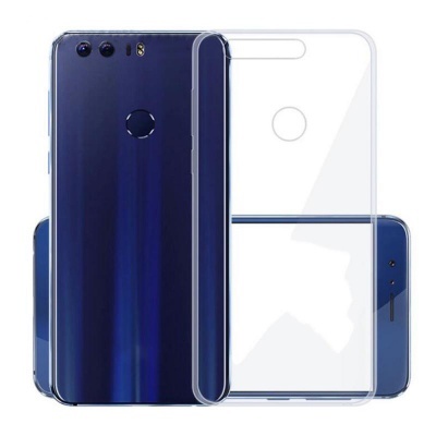 Smartphone azul escuro com capa protetora transparente