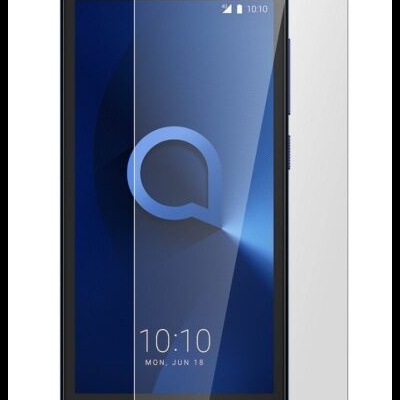 Smartphone preto com película protetora de vidro temperado transparente.