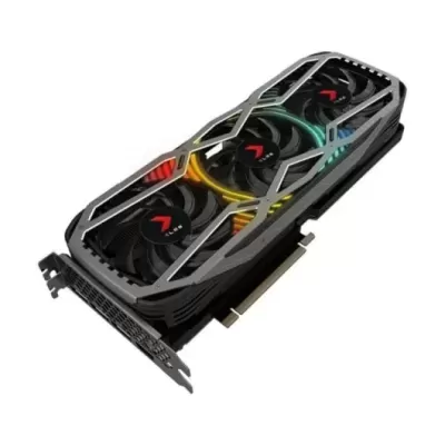 Placa gráfica preta com três ventoinhas e iluminação RGB