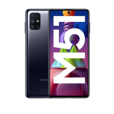Smartphone Samsung Galaxy M51 preto frente e verso