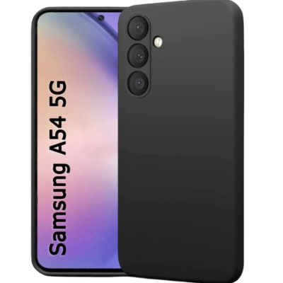Smartphone Samsung A54 5G com capa preta e ecrã colorido