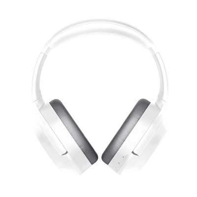 Auriculares sobre-orelha brancos com almofadas cinza