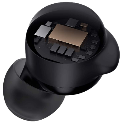 Auricular preto com componentes eletrónicos visíveis