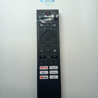 Comando TV preto Philips com botões para serviços de streaming