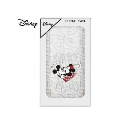 Capa de telemóvel Disney com imagem de Mickey e Minnie Mouse e padrão cinza e branco