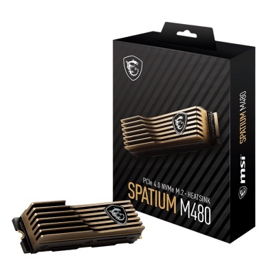 Heatsink PCIe 4.0 NVMe M.2 MSI SPATIUM M480 com embalagem preta e dourada