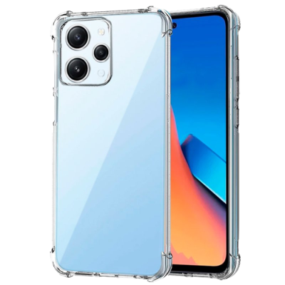 Capa transparente para smartphone azul claro mostrando as câmaras e ecrã ligado