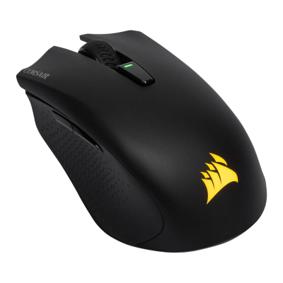 Rato informático sem fios preto Corsair com luz amarela e botões laterais