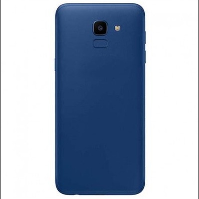 Smartphone azul escuro visto de trás com câmara e flash