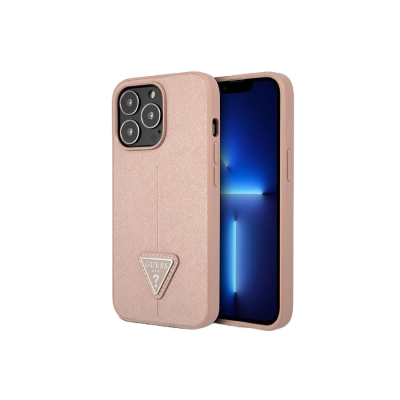 Capa rosa texturizada para smartphone com logo GUESS.