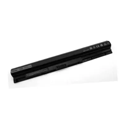 Bateria preta para portátil com etiquetas e símbolos de certificação, em fundo branco