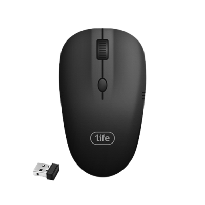 Rato sem fios preto da marca 1life com receptor USB