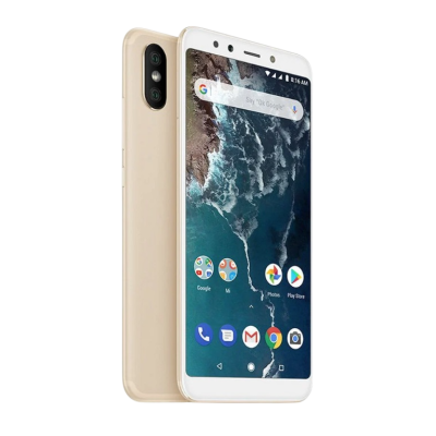 Smartphone dourado com ecrã frontal ativo e câmera dupla traseira