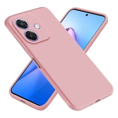 Dois telemóveis rosa com capa de silicone e câmara dupla circular.