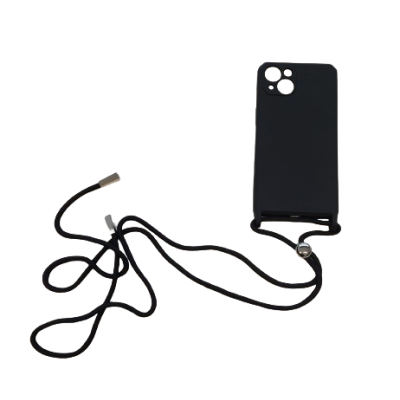 Capa de telemóvel preta com cordão preto ajustável