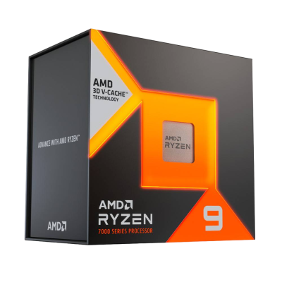 Caixa preta e laranja de processador AMD Ryzen 9 série 7000