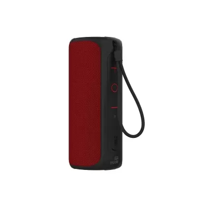 Coluna portátil Bluetooth vermelha e preta com alça de transporte