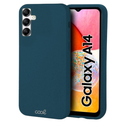 Capa protetora azul para Samsung Galaxy A14 com 'cool' e ecrã com texto