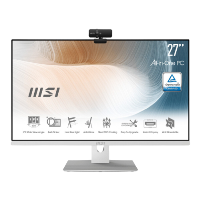 Computador All-in-One MSI 27 polegadas com webcam preta e base branca