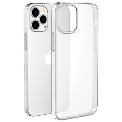 Smartphone branco com capa transparente de plástico