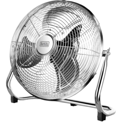 Ventoinha metálica preta e prateada com base tubular