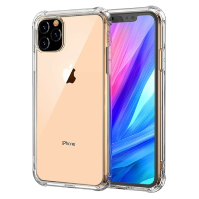 Smartphone iPhone dourado com capa protetora transparente