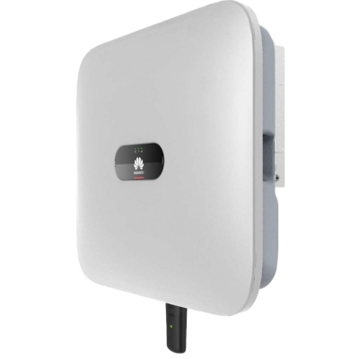 Inversor solar branco quadrado Huawei com logótipo e cabo preto