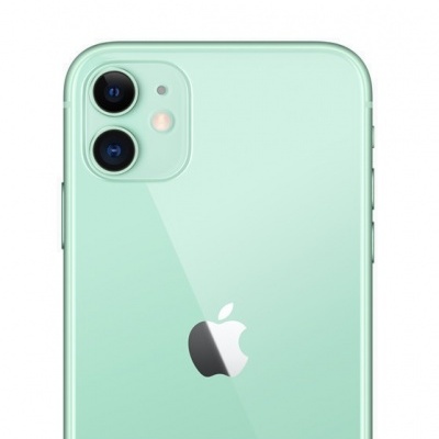Parte traseira de smartphone Apple iPhone verde com duas câmaras e logótipo da Apple
