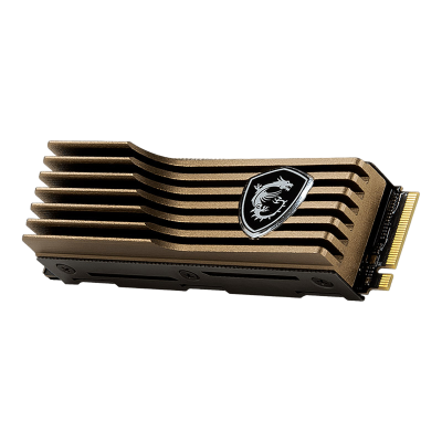 Cartão SSD M.2 com dissipador de calor dourado e logótipo de dragão