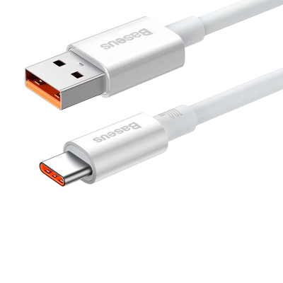 Cabo USB Baseus USB tipo A para USB tipo C branco com conectores metálicos