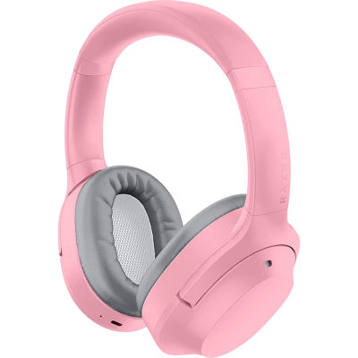 Fones de ouvido rosa com almofadas cinza da RAZER