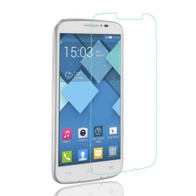 Smartphone branco com protetor de ecrã transparente em fundo branco