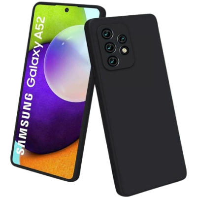Smartphone Samsung Galaxy A52 com capa preta e ecrã colorido