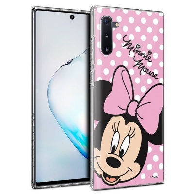 Capa de telemóvel Minnie Mouse rosa com bolinhas brancas