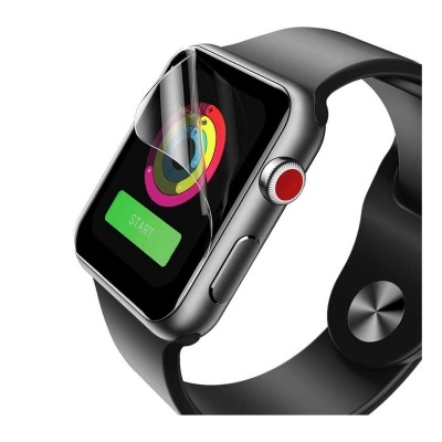 Relógio inteligente cinzento com bracelete preta e proteção de ecrã transparente